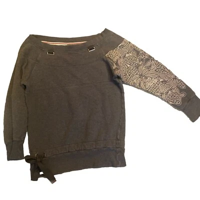 Adidas Stella McCartney Grey With Pink Embroidered Paisley Arm Sweatshirt Size S - Imagem 1 de 4