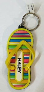 Personalisierter Schlüsselanhänger Name HALEY Gummi Flip Flop helle Sommerstreifen - Bild 1 von 10