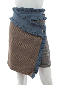 Manoush Farah Ruffled-Denim Und Wollgemisch Kariert Wickelrock/Multi / UVP - Bild 1 von 9
