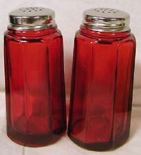 Salt & Pepper Shaker Set - Paneled - Red Glass - Mosser USA