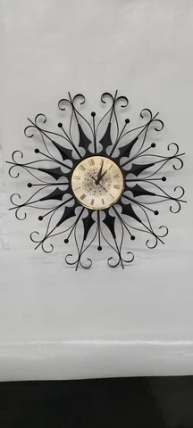 Vintage Mid-Century Modern Starburst Wall Clock by Elgin Gothic Spanish Sunburst Cover