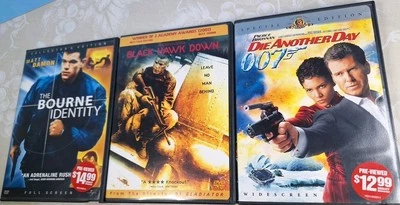 3 DVD Movies Black Hawk Down - 007 Die Another Day and The Bourne Identity VGC - Image 1 of 4
