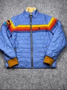 Aviator Nation Jacket Mens Small Rainbow Stripe Sherpa Lined Patch Zip Vintage - Picture 1 of 10