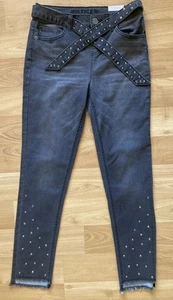 Justice Girls/Teen Denim Jeggings Gray /Brown16 Pullon with Stone Design/Belt - Picture 1 of 6