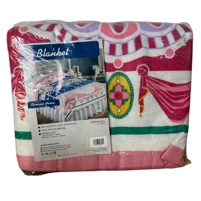 Manta baliza vintage carrusel caballos doble/completa 72x90 EE. UU. poliéster acrílico nueva Foto 1 de 4