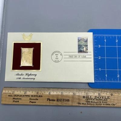 ALASKA HIGHWAY 22kt Gold Stamp First Day Issue 32 Cent 50th ANNIVERSARY *No Card - Image 1 of 4