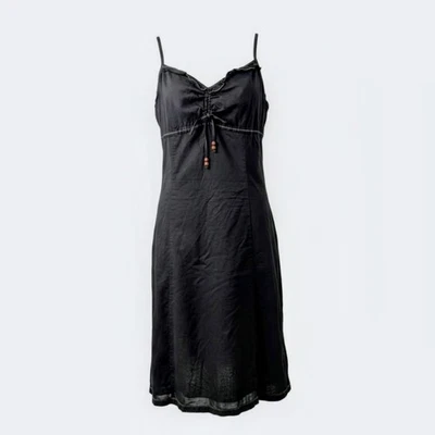 Vintage Y2K Esprit Black Slip Dress Size 14 Spaghetti Straps Ruched Bust Cotton  - Image 1 of 4