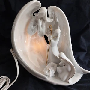 Apple Tree Design Angel Holy Family Lighted Nativity Porcelain Figurine 7" - Picture 1 of 12