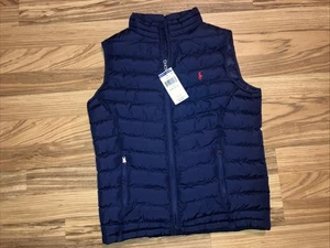 Polo ragazzo Ralph Lauren blu navy gilet taglia media (10-12) rosso logo polo nuovo con etichette - Foto 1 di 5