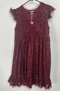 NEW M by MNK Tulle Trimmed Sequin Babydoll Swing Party Dress WOMEN'S LARGE - Picture 1 of 7