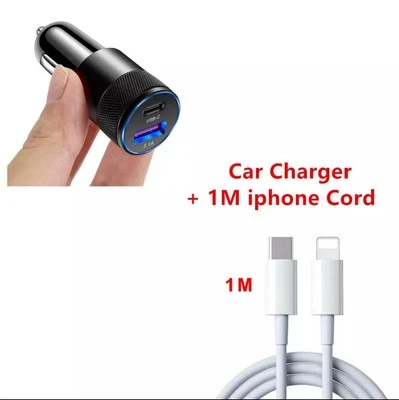 15W Car Charger for Mobile Phones Type C And USB Outlets 5v Plus Cable 1m - image 1 of 4