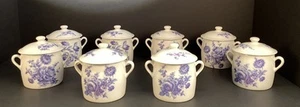 8 tazas/olla de crema floral azul porcelana APILCO FRANCIA DE COLECCIÓN con tapas - Imagen 1 de 21