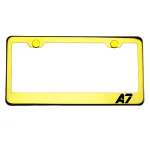 Gold Chrome License Plate Frame A7 Laser Engraved Metal Screw Cap - Picture 1 of 8