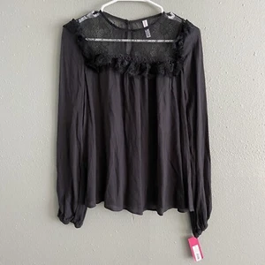 Xhilaration Long Sleeve Blouse Womens S Charcoal Gray Lace Top Victorian NWT - Picture 1 of 3