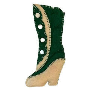 Stivali alti vintage fatti a mano ornamento avorio verde feltro bottoni cuciture LEGGI - Foto 1 di 5