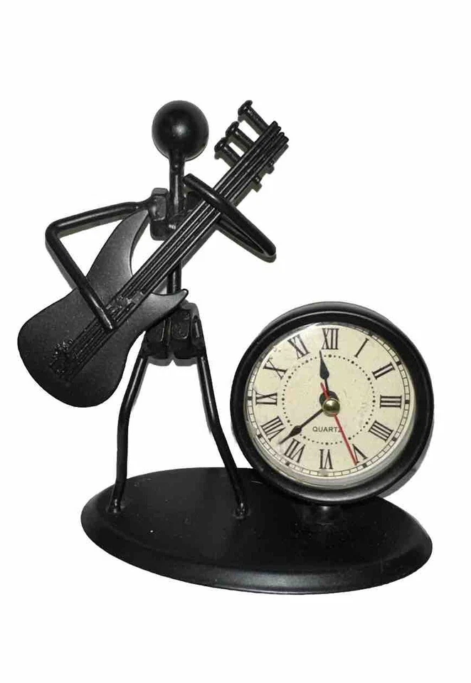 Home Decor Figurine Guitar Player Statue Iron Music Band Metal Clock - Image 1 of 4