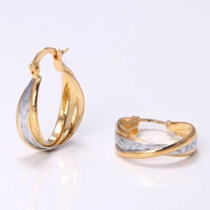 Orecchini a cerchio rotondi 7/8" nuovi carini riempiti e placcati oro giallo e bianco - Foto 1 di 4