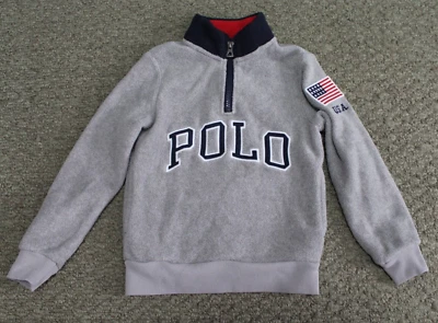 Polo Ralph Lauren USA American Flag Grey Fleece 1/4 Zip Jacket Youth size 5 - Image 1 of 4