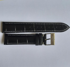 20-18 Breitling 20mm Black Genuine Leather Strap Bracelet Band Watch Buckle