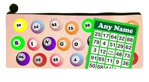 PERSONALISED Bingo Balls & Card Print Linen Pencil Case / Make Up Bag, Xmas Gift - Picture 1 of 3