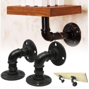 2Pcs Industrial Steel Pipe Shelf Brackets Holders DIY Bracket Strong Holder Rack - Picture 1 of 10