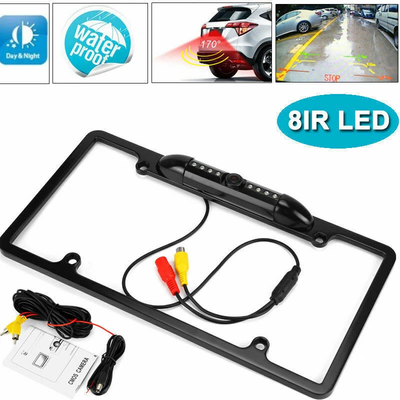 Car Rear View Backup Camera 8 IR Night Vision US License Plate Frame CMOS 170° Foto 1 de 4