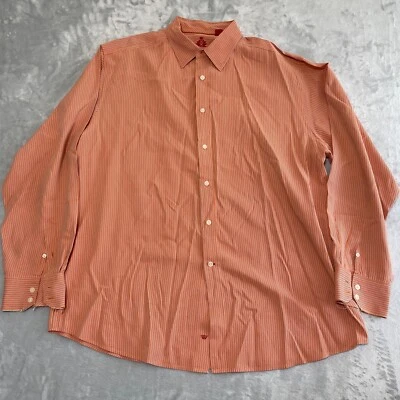 Reunion Shirt Mens 2XL XXL Orange Striped Modal Blend Button Up Hong Kong * - Image 1 of 4