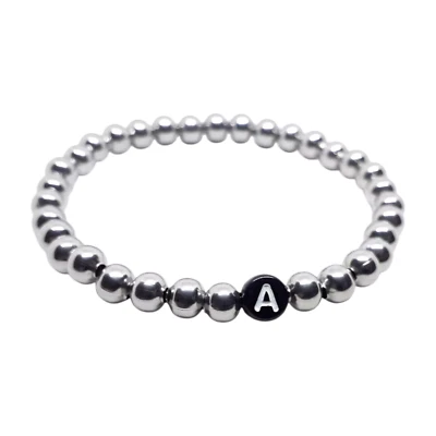 Bracciale con iniziale lettera del nome perle in Acciaio inox Argento Uomo Donna - Immagine 1 di 4