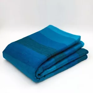 ALPACA WOOL BLANKET THROW AQUA BLUE TURQUOISE STRIPED PLAID QUEEN SOFT & WARM - Picture 1 of 8