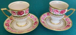 VINTAGE~ORIGINAL~SET OF 2~CUPS & SAUCERS~WALDERSHOF BAVARIA~ROSENCAVALIER~22K - Picture 1 of 4
