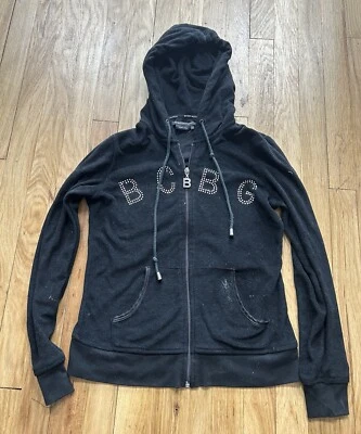 BCBG MAXAZRIA черный логотип бархата толстовка с капюшоном Sz S - Изображение 1 из 3