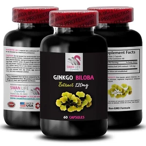 Herbal wellness - GINKGO BILOBA EXTRACT - Ginkgo tree 1 Bottle 60 Capsules - Picture 1 of 7