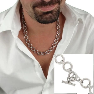 Rochet Industrial Stainless Steel Circle Link Chain Necklace Mens Jewelry 22" - Picture 1 of 4