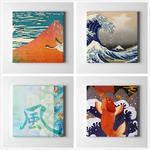 Ukiyo-e Mount Fuji Printed Canvas Wood Framed Wall Art Hanging Decore Poster - Picture 1 of 13