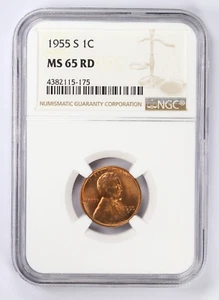 1955-S Lincoln Wheat Cent NGC MS65 RD - Picture 1 of 4