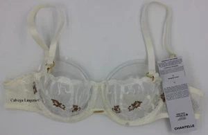 NWT Chantelle C12M50 "Fleurs" Balconette, Demi, Soft Cup  Lace Bra, Ivory / Gold - Picture 1 of 6