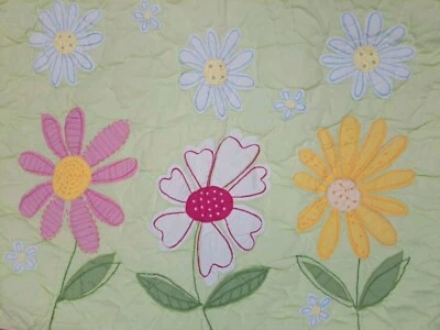 POTTERY BARN KIDS QUILTED PILLOWSHAM Cotton Floral Garden Green Pink Std. 1pc  - Image 1 of 4