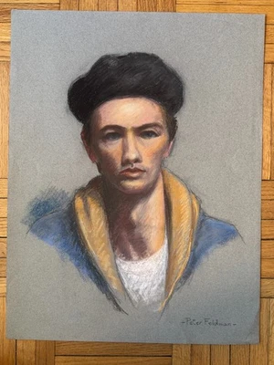 Retrato académico masculino contemporáneo papel pastel 25 x 19 Peter Feldman Gay Int Foto 1 de 4