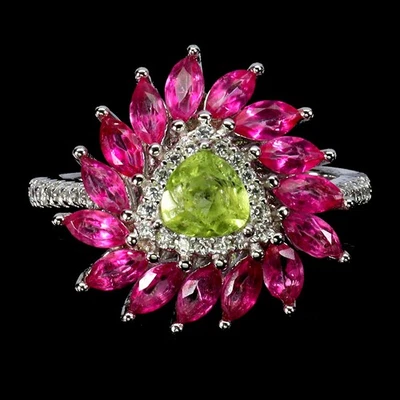 925 Sterling Silver Ring Trilliant Peridot 5mm Pink Topaz Gemstone Jewelry Sz 6 - Image 1 of 4