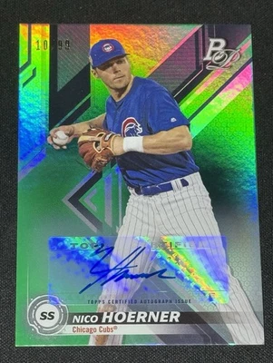2019 Bowman Platinum Nico Hoerner Green Auto /99 RC Cubs - Image 1 of 2