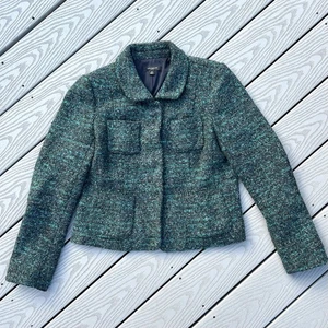 Ann Taylor Damen 10 Tweed Wolle Blazer Sakko tailliert gefüttert bunt grün - Bild 1 von 15