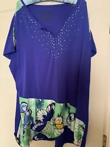 Neu ohne Etikett Onque Damen Tunika Top blau Schmetterling 2x-54""/Nieten/Pailletten - Bild 1 von 2