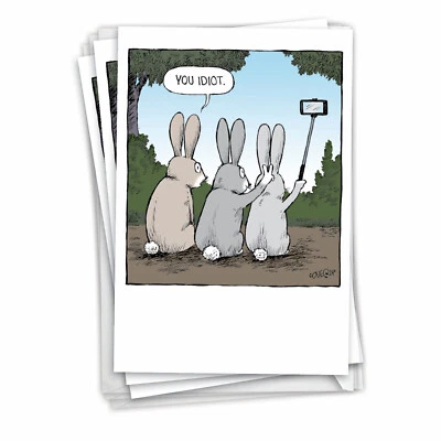 Pack of 3 Humorous Easter Cards w/ 5x7" Envelopes (1 Design) - Bunny Selfies - Image 1 of 4