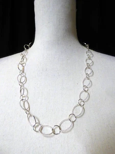 Ribbed Links Chain Necklace, 23”, Silver-tone metal - Picture 1 of 6