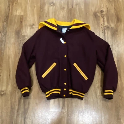 Chaqueta Universitaria DeLong De Colección Para Hombre Talla L Granate Amarillo Lana Letterman Cuello Marinero Foto 1 de 4