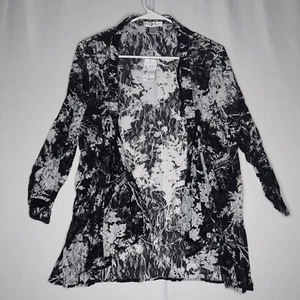 Christopher Banks Open Front Sheer Lace Cardigan Women 16 Black White Whimsigoth - Picture 1 of 10