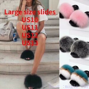 Real Fox Fur Slippers/Slides Popular Sandals Chic Women's Flat Shoes
