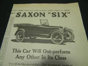 Vintage 1917 Saxon Six Saxon Motor Car Corp Old Car Man Cave Print Ad 5H2G - Picture 1 of 3