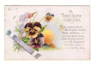 Un saludo de cumpleaños, estrofa de 2 líneas, pensamientos, postal antigua de 1919 - Imagen 1 de 2