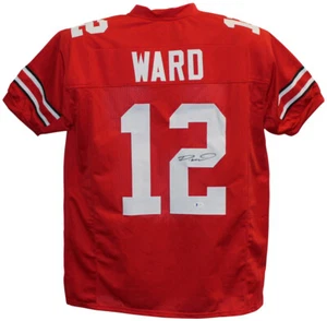 Denzel Ward Autographed/Signed College Style Red XL Jersey JSA 26576 - Picture 1 of 4